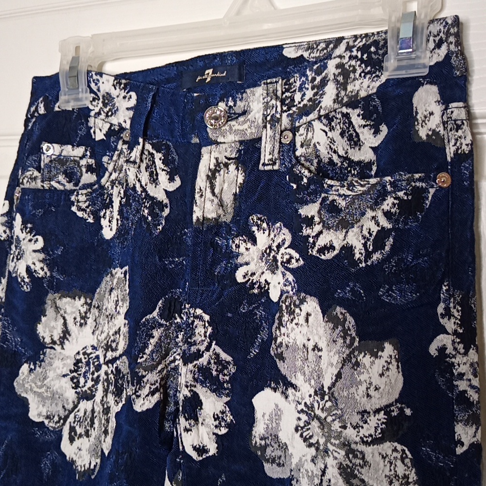 7 For All Mankind Navy Blue Floral Jacquard Pants or Jeans Stretch Sz.26 - Picture 3 of 7